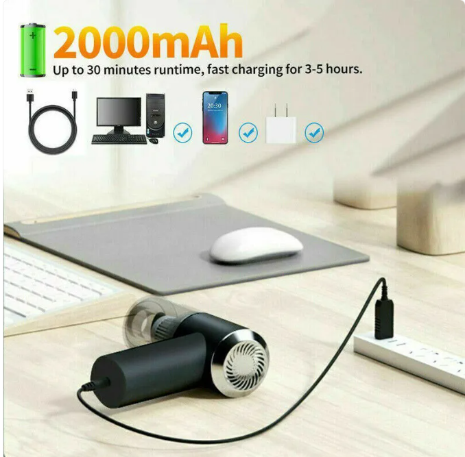 Portable Car Vacuum Cleaner, Handheld Vacuum High Power Cordless, Hand Vacuum Rechargeable Easy To Clean Car Interior, Desktop, Sofa, Keyboard, Drawer And Crevices, Small Spaces